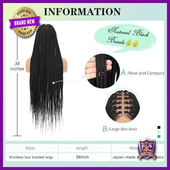 36 Inch Knotless Box Braid Wig HD Lace Front With Baby Hair Synthetic